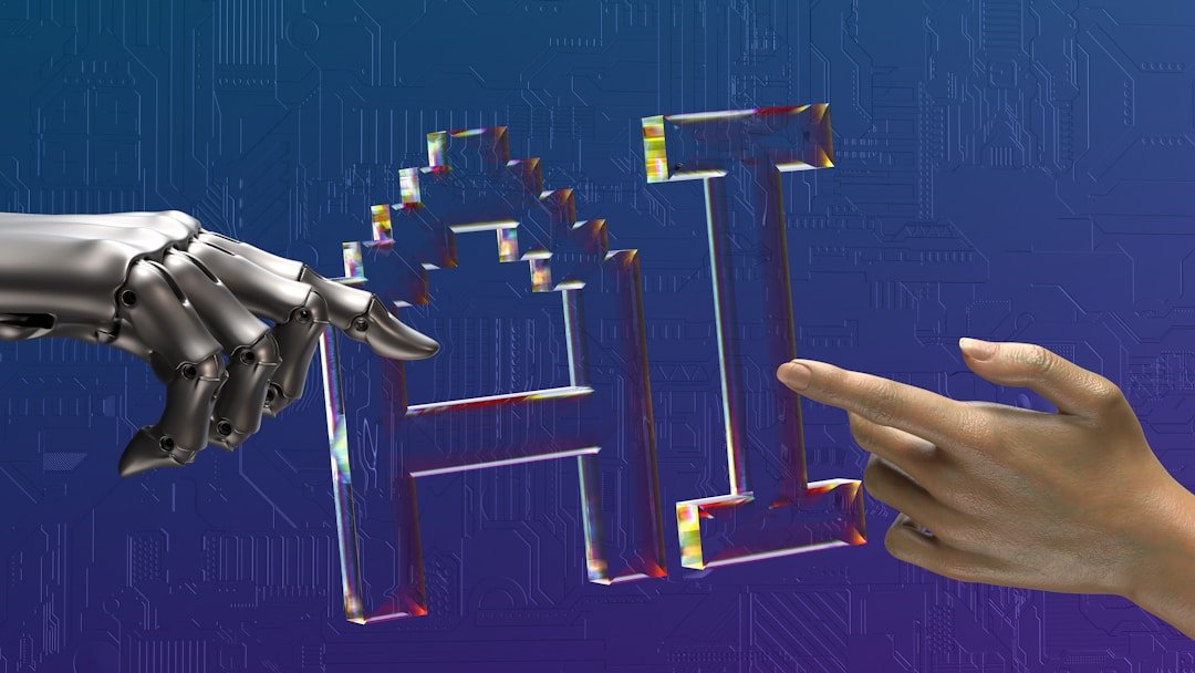 Robot and human hands representing artificial intelligence and creative collaboration